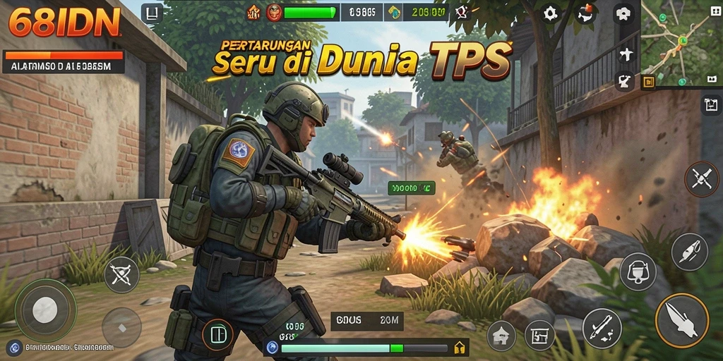 Screenshot utama menampilkan aksi intens gameplay TPS.