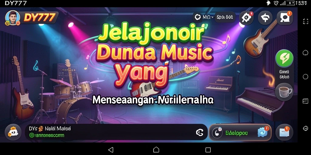 Tangkapan layar dari gameplay DY777 yang menampilkan aktivitas musik interaktif.