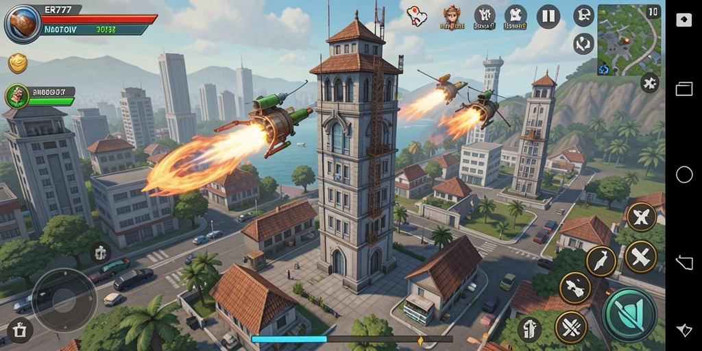 Gameplay menarik dari ER777 menunjukkan pertahanan menara yang strategis.