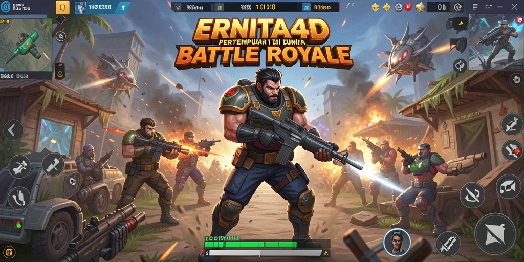 Screenshot gameplay ERNITA4D menampilkan pertempuran seru dalam arena Battle Royale.
