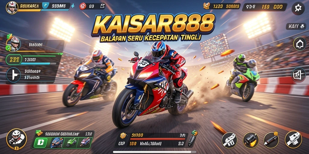 Tampilan gameplay seru di KAISAR888 saat balapan.