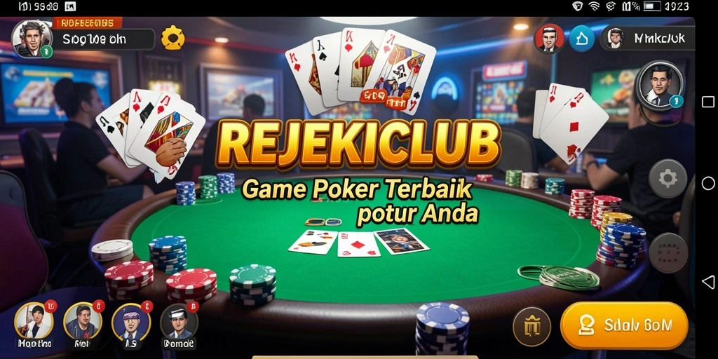 Tampilan gameplay seru di REJEKICLUB dengan aksi poker yang intens.