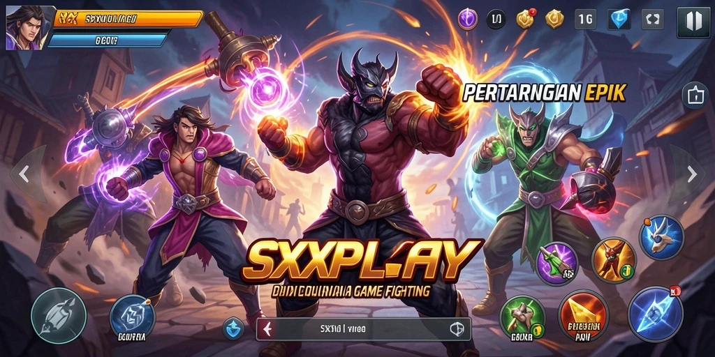 Tampilan gameplay SXXPLAY dengan pertarungan seru dan dinamis.